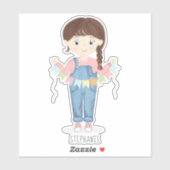 Birthday Girl in Overalls Brünett Aufkleber (Blatt)