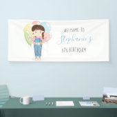 Birthday Girl in Overalls Brünett Banner (Messe)