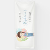 Birthday Girl in Overalls Brünett Banner (Vertikal)