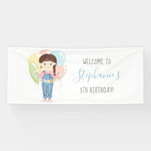 Birthday Girl in Overalls Brünett Banner