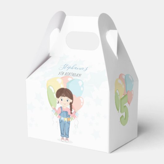 Birthday Girl in Overalls Brünett Geschenkschachtel (Rückseite)