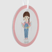 Birthday Girl in Overalls Brünett Ornament (Vorderseite)