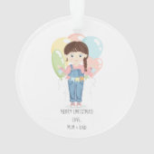 Birthday Girl in Overalls Brünett Ornament (Rückseite)