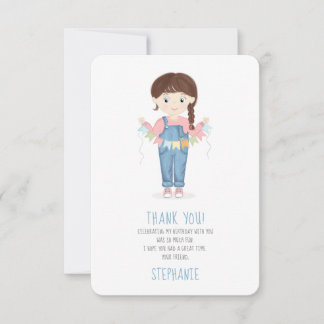 Birthday Girl in Overalls Brunette Einladung