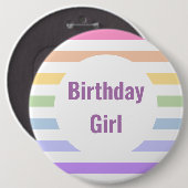 Birthday Girl in Rainbow White Stripes Button (Vorne & Hinten)
