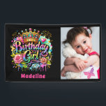 Birthday Girl Kids Pink Aquamarin Graffiti Foto Banner<br><div class="desc">Feiern Sie stilvoll mit diesem Personalisierten Graffiti Birthday Banner - das perfekte Aushängeschild für den besonderen Tag Ihres kleinen Mädchens! Mit einem fett schwarzen Hintergrund und einem lebhaften rosa, aquamarinen und gelben Graffiti-Stil und einem glitzernden Tiara Pop mit Persönlichkeit und Spaß. Im Text steht: "Geburtstagskind." Fügen Sie ihren Namen und...</div>