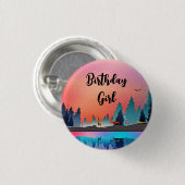 Birthday Girl Landschaftlicher Wintersee mit Hirsc Button (Vorne & Hinten)