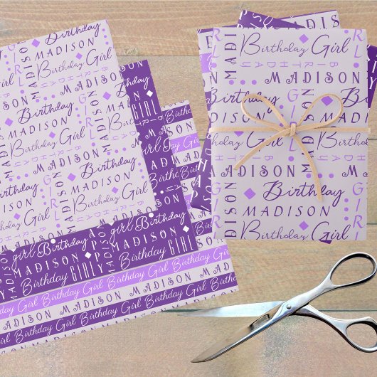 Birthday Girl Lila Niedlich einen Namen Personalis Geschenkpapier Set