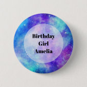 Birthday Girl - Lila und Blue Galaxy Space Button (Vorderseite)