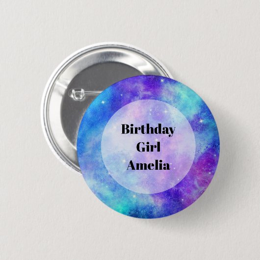 Birthday Girl - Lila und Blue Galaxy Space Button (Vorne & Hinten)