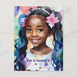 Birthday Girl Melanin Princess Art Einladungspostkarte