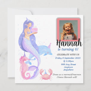 Birthday Girl Mermaid Thema Einladung