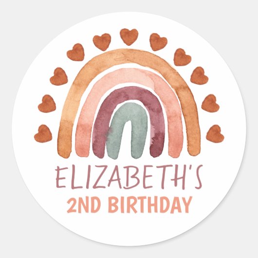 Birthday Girl Modern Boho Rainbow Name Runder Aufkleber (Vorderseite)