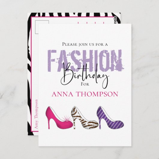 Birthday Girl Modern Fashion Shoes Einladung Postkarte (Vorne/Hinten)