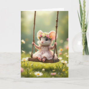 Birthday Girl Mouse on a Swing Karte