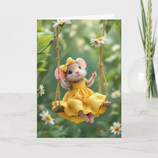 Birthday Girl Mouse on a Swing Karte (Vorderseite)