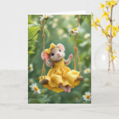 Birthday Girl Mouse on a Swing Karte (Gelbe Blume)