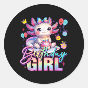 Birthday Girl Niedlich Axolotl Geburtstagsparty Ki Runder Aufkleber