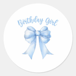 Birthday Girl Niedlich Blue Coquette Bow Y2k Women Runder Aufkleber