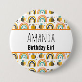 Birthday Girl Niedlich Bumble Bee and Rainbows Mus Button (Vorderseite)