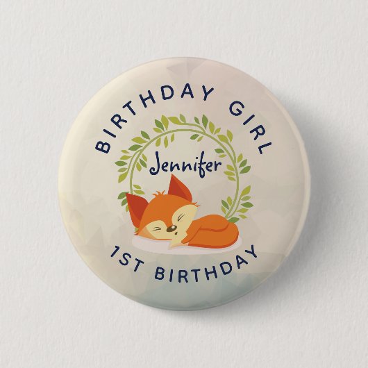 Birthday Girl Niedlich Sleeping Orange Fox Button (Vorderseite)