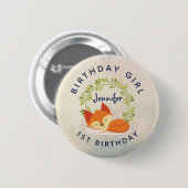 Birthday Girl Niedlich Sleeping Orange Fox Button (Vorne & Hinten)