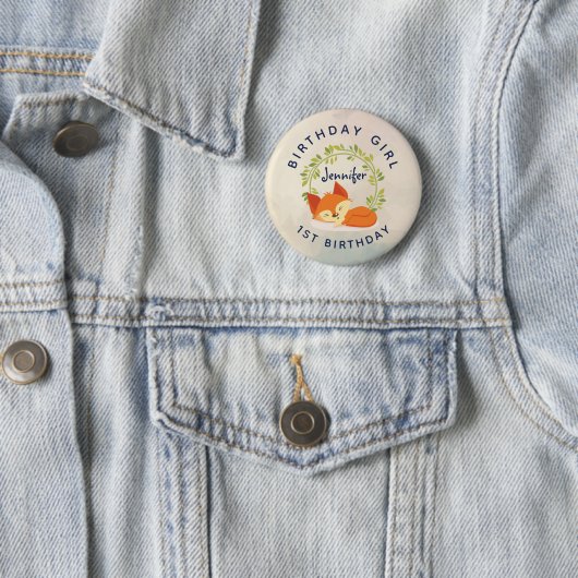 Birthday Girl Niedlich Sleeping Orange Fox Button (Beispiel)