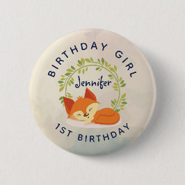 Birthday Girl Niedlich Sleeping Orange Fox Button