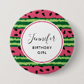 Birthday Girl Niedlich Watermelon Muster Pink & Gr Button (Vorderseite)