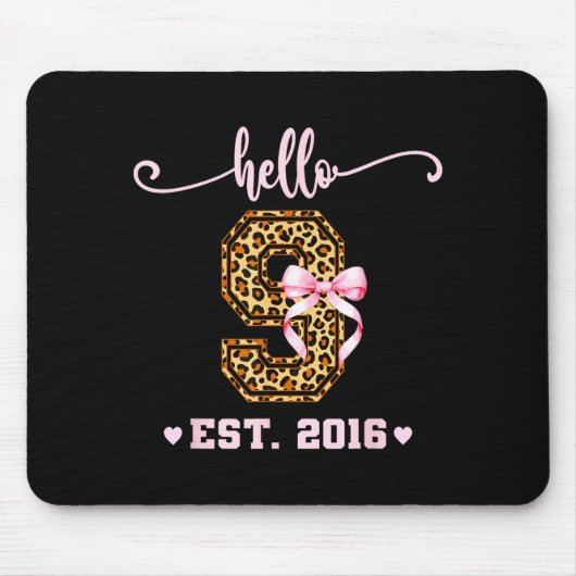 Birthday Girl Nk Coquette Bow Hello 9 Year Old Aes Mousepad (Vorne)