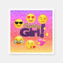 Birthday Girl Ombre Emoji Paper Party Napkins