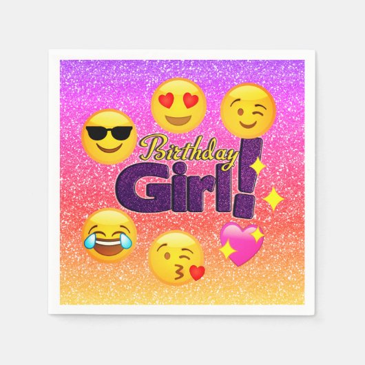 Birthday Girl Ombre Emoji Paper Party Napkins Serviette (Vorderseite)