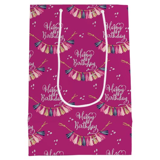 Birthday Girl Pattern Mittlere Geschenktüte (Rückseite)