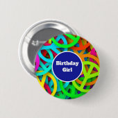Birthday Girl Peace Signs Groovy Sixties Vibe Button (Vorne & Hinten)