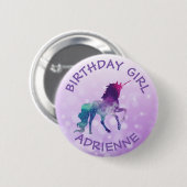 Birthday Girl Personalisierte Lila Einhorntaste Button (Vorne & Hinten)