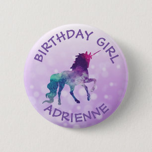 Birthday Girl Personalisierte Lila Einhorntaste Button