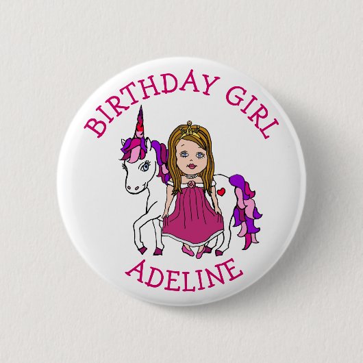 Birthday Girl Personalize Button Princess Unicorn (Vorderseite)