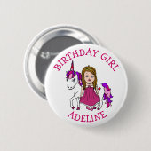 Birthday Girl Personalize Button Princess Unicorn (Vorne & Hinten)