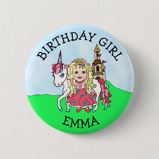 Birthday Girl Personalize Button Princess Unicorn (Vorderseite)