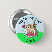 Birthday Girl Personalize Button Princess Unicorn (Vorne & Hinten)