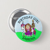 Birthday Girl Personalize Button Princess Unicorn (Vorne & Hinten)