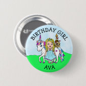 Birthday Girl Personalize Button Princess Unicorn (Vorne & Hinten)