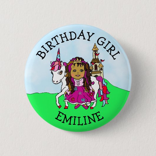 Birthday Girl Personalize Button Princess Unicorn (Vorderseite)