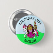 Birthday Girl Personalize Button Princess Unicorn (Vorne & Hinten)