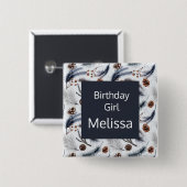 Birthday Girl Pine Cones Winter Pattern Button (Vorne & Hinten)