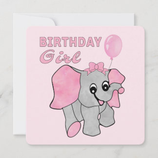 Birthday Girl Pink Baby Elephant Einladung