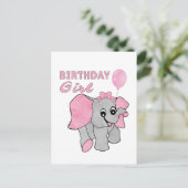 Birthday Girl Pink Baby Elephant Postkarte (Stehend Vorderseite)