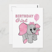 Birthday Girl Pink Baby Elephant Postkarte (Vorne/Hinten)