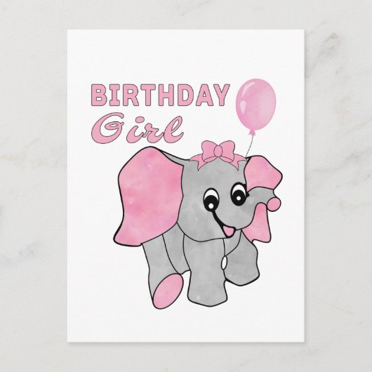 Birthday Girl Pink Baby Elephant Postkarte (Vorderseite)