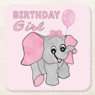 Birthday Girl Pink Baby Elephant Rechteckiger Pappuntersetzer